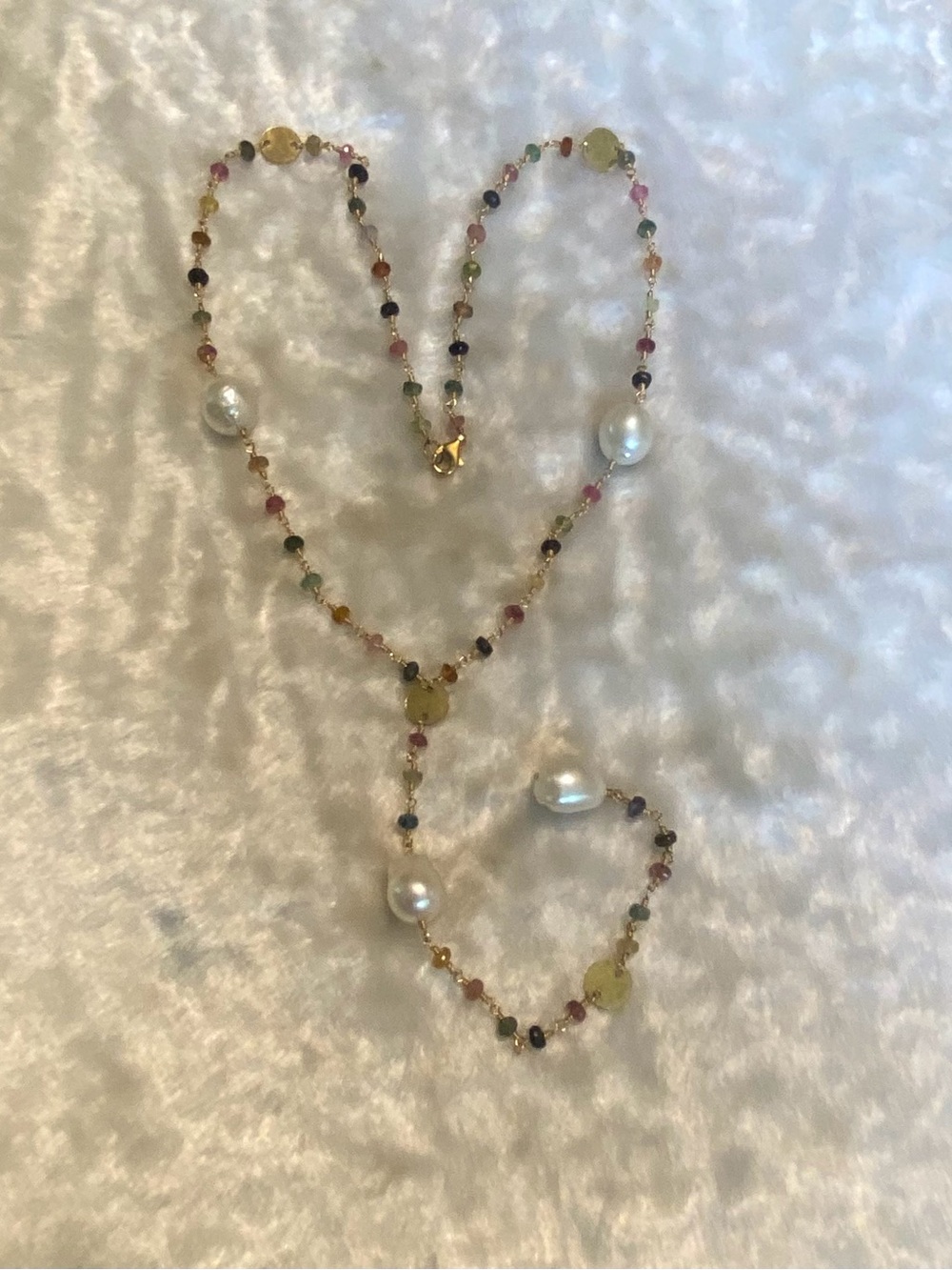 🍀925 Glass Multicolor Tourmaline Beaded Lariat Necklace